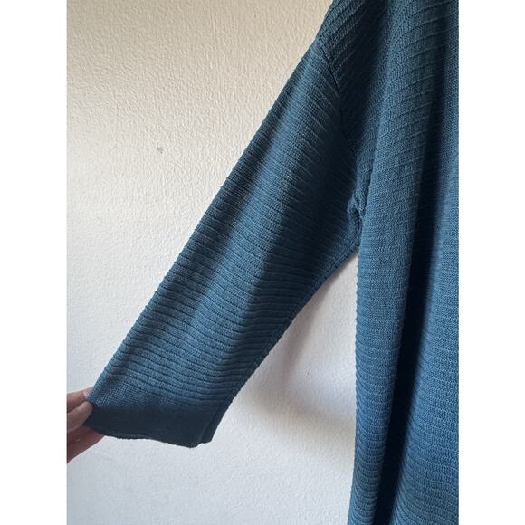 Eileen Fisher Linen Blend Knit Cardigan Women's Size Medium Open Front Teal - Picture 3 of 9